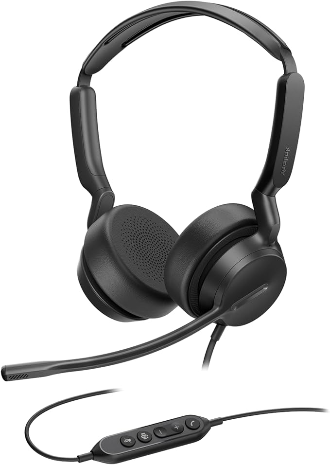 Yealink UH42 USB-C/A Headset with Microphone for PC Computer, Wired Headset Teams Certified, Noise Cancelling Mic, in Line Control, Mute Button, Cable Length 7.05FT, All Day Comfort