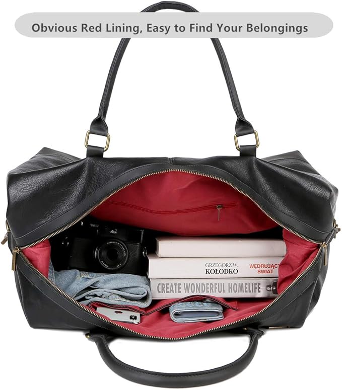 BAOSHA Faux Leather Travel Duffel Tote Bag Overnight Weekender Bag for Men and Women HB-14 (Black)