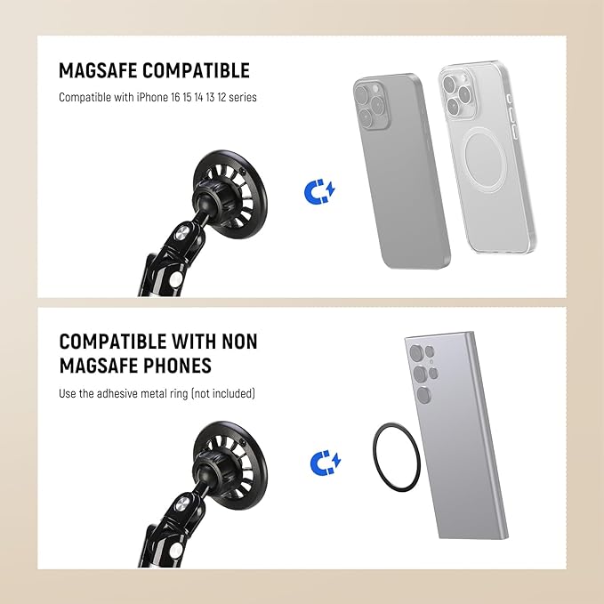 NEEWER Basics Magnetic Cell Phone Holder Stand for Desk & Bed, Tension Adjustable Overhead Desk Mount Compatible with MagSafe iPhone 16 15 Pro Max Plus 14 13 12 for Video Recording Filming, PA089