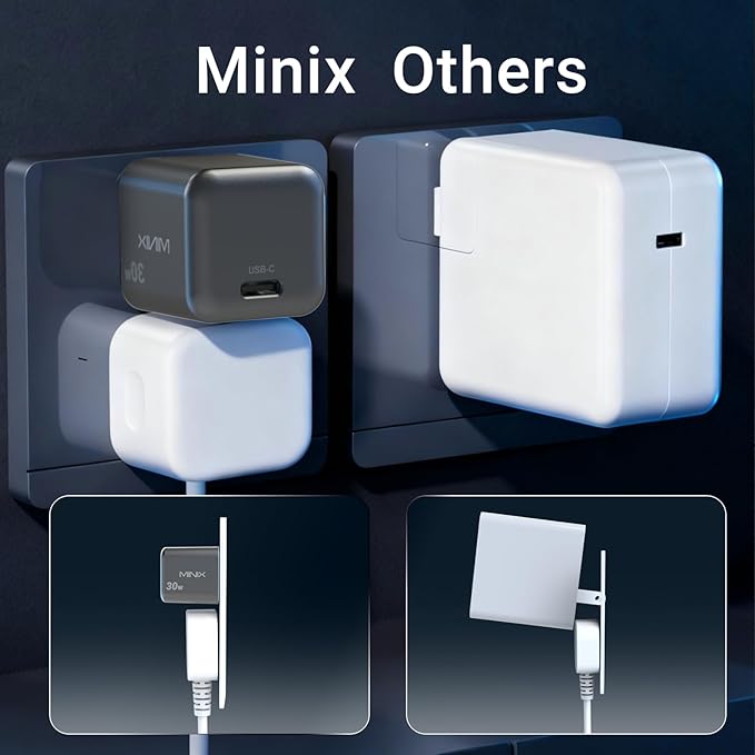 MINIX P30 Type C Charger Fast Charging, 2-Pack 30W USB C Wall Plug with GaN Technology, Compatible with iPhone 17 16 15 14 Pro Max, iPad, AirPods,Samsung Galaxy S24/S23 Series
