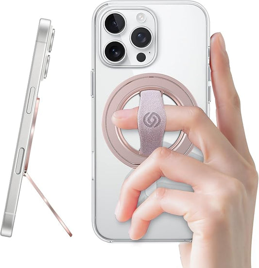 EWA MagOne 3rd Gen [Compatible with MagSafe] Phone Grip Stand with Finger Strap, Removable Magnetic Ring Holder Kickstand Loop for iPhone 16,15, 14, 13, 12 Series-(Pink)