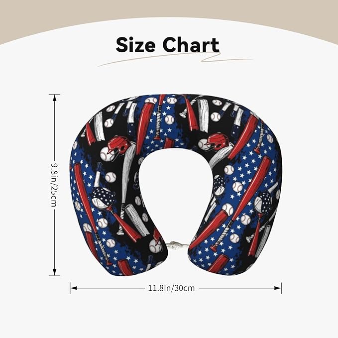Neck Travel Pillow, Breathable Memory Foam Chin & Head Support Cushion Patriotic USA Retro American Flag Baseball Print Art for Airplane Car Sleeping Rest