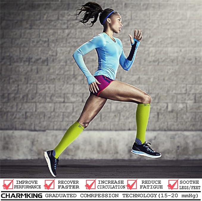 CHARMKING Compression Socks for Women & Men Circulation (8 Pairs) 15-20 mmHg is Best Support for Athletic Running,Cycling