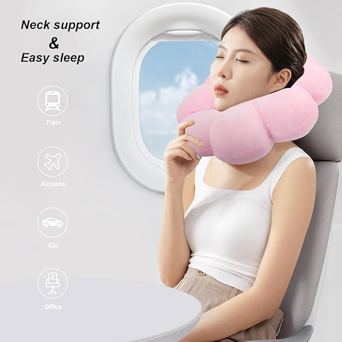 Sexysamba Flower Travel Neck Pillows for Airplanes Breathable Cotton U-Shaped Neck Pillow for Kids & Adults Head Neck Chin Support Rest Pillow for Traveling,Car,Train,Bus,Recline,Home,Office,Pink