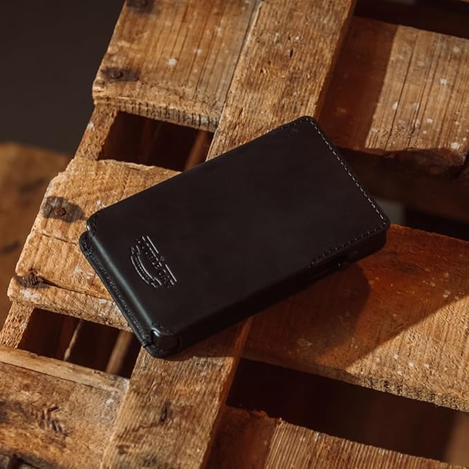 Double Oak Essentials SLIM Leather Pop-up Wallet — Removable Cardholder Design with Locking Mechanism - RFID Blocking, Top Grain Cowhide Leather (Midnight Edition)