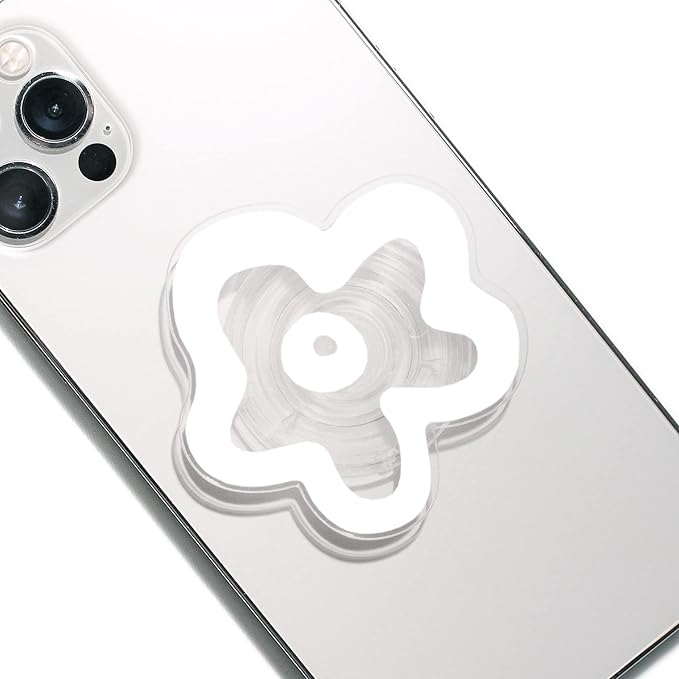 OnTheGrip Cute Transparent Daisy Flower Shape Design Mobile Phone Grip Multi Functional Collapsible Stand Holder for Smartphone Tablet Cell Phone Accessory (White)