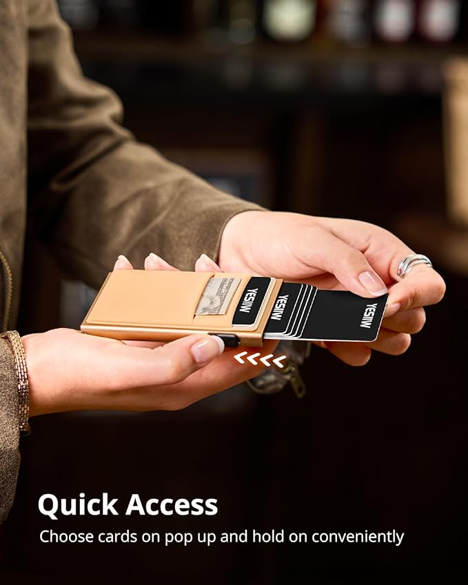 YESIIW Credit Card Holder Wallet for Men RFID Blocking Slim Minimalist Metal Wallet with Money Pocket Contactless Card Protector
