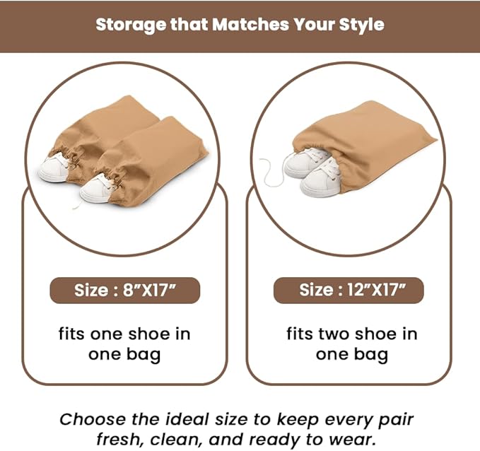 LFH Cotton Rich Shoe Storage Bags with Drawstring, Dustproof Breathable Reusable Organizer, Perfect For Travel, Dorm, Hotel, College, Gym, Easy to Carry, Machine Washable 12"x17" (Pack of 4) - Beige