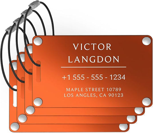Luggage Tags for Suitcases 4 Pack: Personalized Luggage Tags for Backpacks & Bags Tags with Coustomizable Texts (Orange)