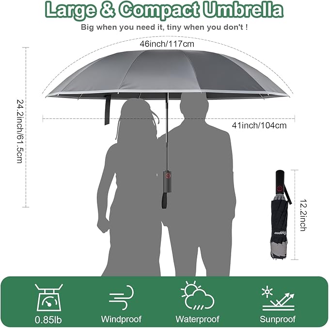 Rappeo 4-in-1 Inverted Travel Umbrella Compact, Automatic Large Umbrellas for Rain & Sun, Portable Windproof Umbrella for Backpack, Reverse Folding Umbrella for UV with Reflective Strips,Lightweight