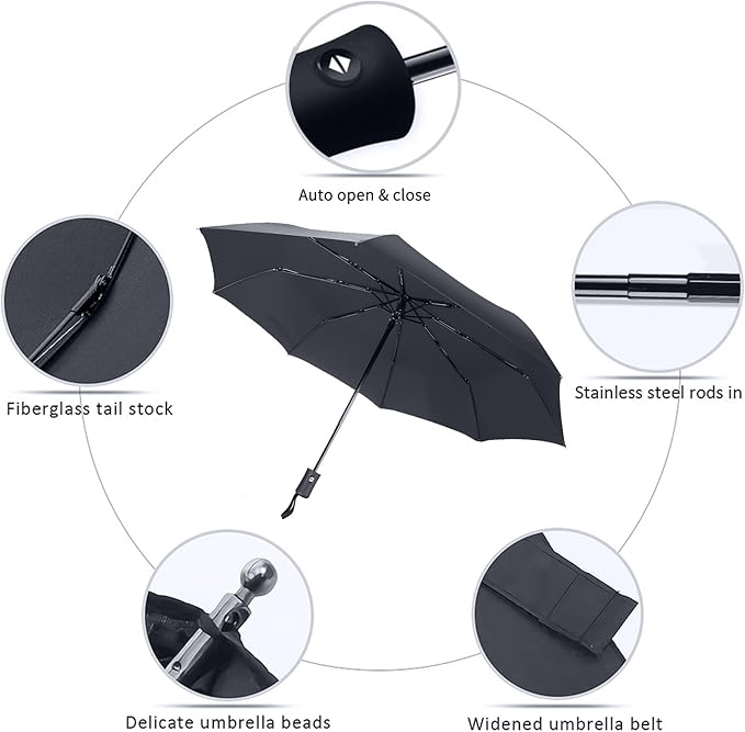 MRTLLOA 42/49 Inch Compact Windproof Travel Umbrella for Rain, Lightweight, Portable, Automatic, Strong, Waterproof Folding Umbrellas for Women, Men and Teenagers
