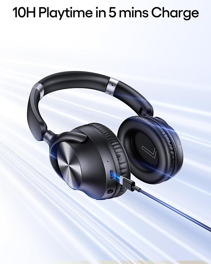 TAGRY Hybrid Active Noise Cancelling Bluetooth Headphones 100H Playtime Wireless Over Ear Headphone with Fast Charging Hi-Res Audio Headsets Comfort Earcups for Commute Travel Office Phone PC Black