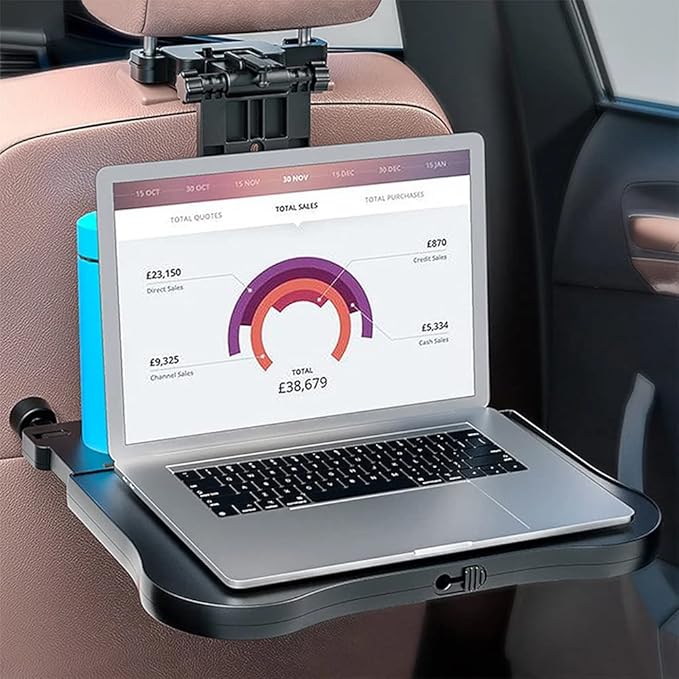 Oshotto Car Back Seat Tray Table – Foldable Auto Backseat Desk for Laptop, Food with Cup Holder, 360 Degree Rotating Adjustable Travel Tray with Phone/Tablet Holder, Universal Fit