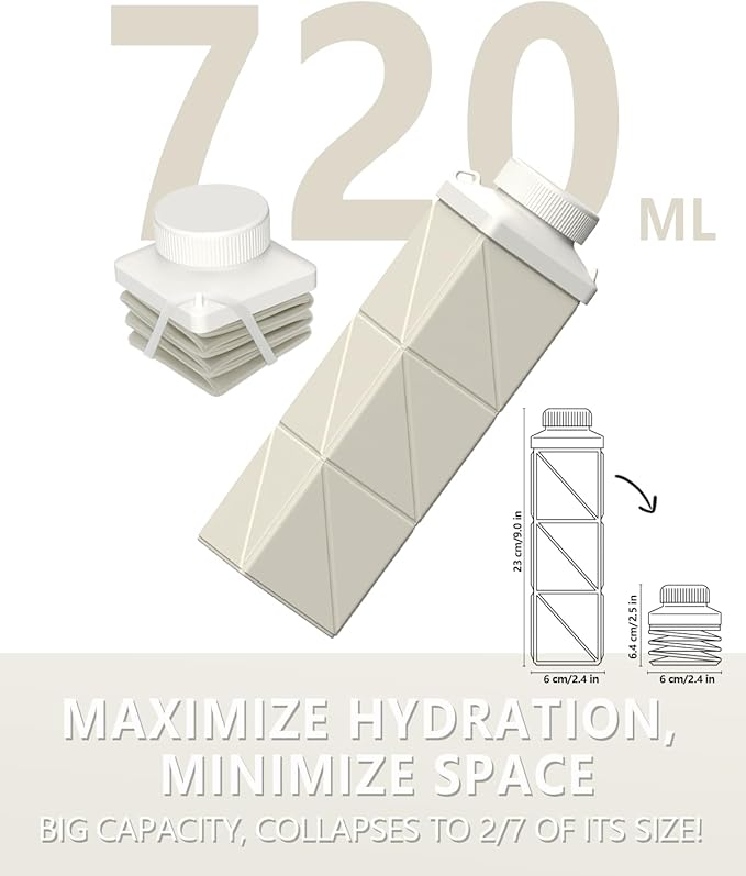 Collapsible Water Bottles 720ml 24.3oz, Foldable Portable Water Bottle, Lightweight Reusable Leakproof for Travel Camping Hiking Cycling Sports Outdoor School Office, 2 Pack, Starlight+Green