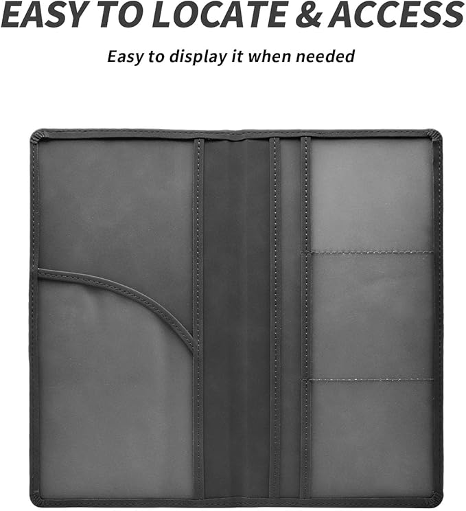 Car Registration and Insurance Card Holder - Vehicle Glove Box Document Organizer - Premium PU Leather Wallet Case - Driver License - Black