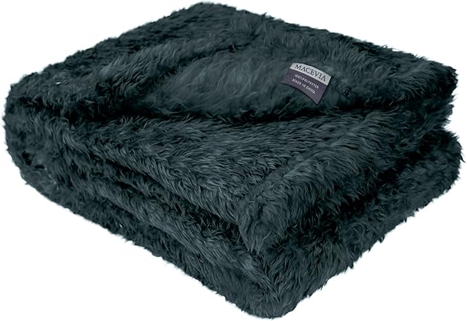 MACEVIA Fluffy Fleece Dog Blankets,Warm Soft Fuzzy Pets Blanket for Puppy,Small,Medium,Large Dogs and Cats,Plush Pet Throws for Bed,Couch,Sofa,Travel(29x40 Inch, Black & Dark Green)