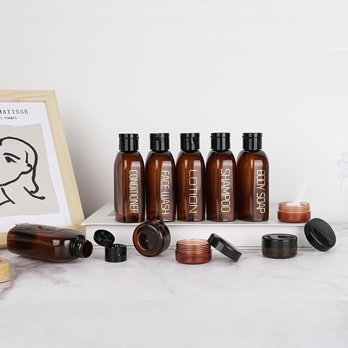 Cosywell Travel Bottles for Toiletries 10PCS Plastic Squeeze Bottles TSA Approved Travel Size Containers Leakproof Plastic Cream Jars Refillable Cream Lotion Travel Essential Toiletries