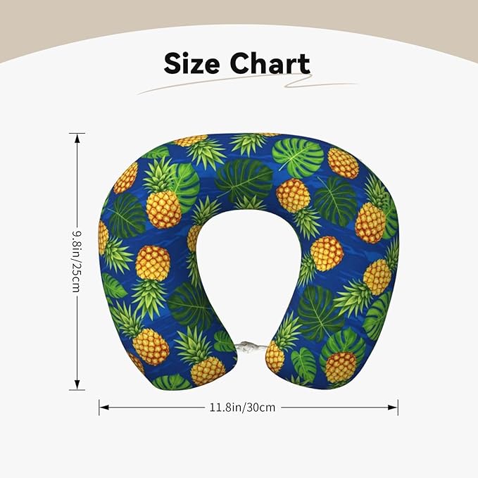 Neck Support Pillow, Comfortable Memory Foam Car/Flight/Airplane Chin Pillows U Shaped Cushion for Office Travel Sleeping Tropical Banana Palm Leaves Pineapples