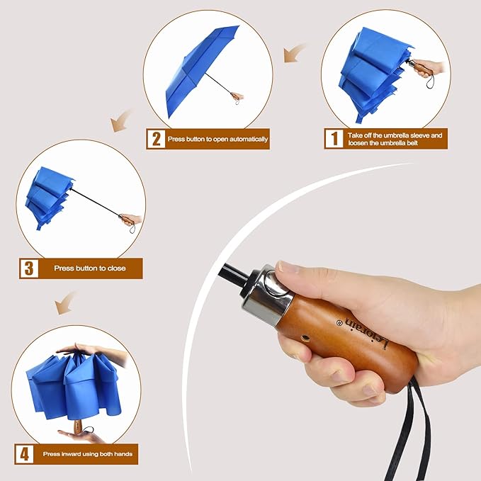 Lejorain Large Folding Golf Umbrella - Compact Mens Umbrellas Travel Rain and Windproof 54inch Collapsible Automatic Open Close Umbrella 210T Teflon Vented Double Canopy