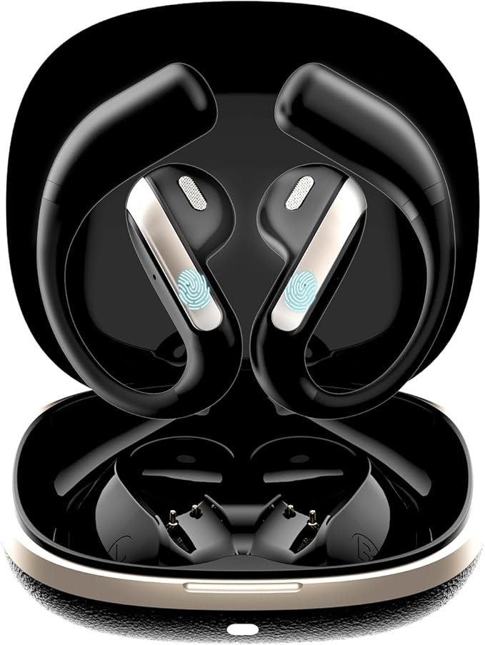 Open Ear Bluetooth 5.3 Earbuds, Wireless Headphones Sport Over Earphones Built-in Mic with Ear Hooks, 58H Playtime Ear Buds Fast Charging, IPX7 Waterproof for Running/Workout-Black