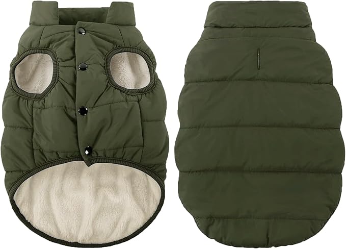 ASENKU Windproof Dog Winter Coat Waterproof Fleece Jacket Cold Weather Pet Apparel for Small Medium Large Dogs (ArmyGreen, L)