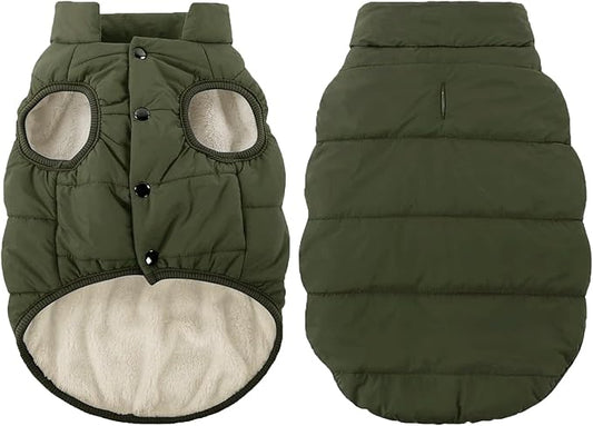 ASENKU Windproof Dog Winter Coat Waterproof Fleece Jacket Cold Weather Pet Apparel for Small Medium Large Dogs (ArmyGreen, L)