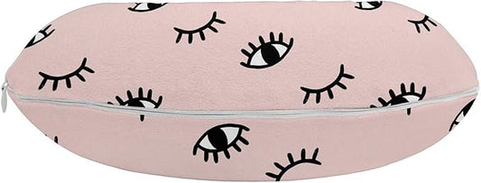 Ambesonne Eyelash Travel Pillow Neck Rest, Doodle Style Open and Closed Eyes Hand Drawn Sketch Abstract Kids Design, Memory Foam Traveling Accessory for Airplane and Car, 12", Rose Black White