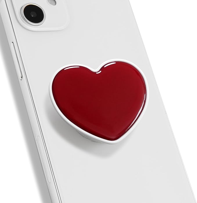 OnTheGrip Cute Solid Macaron Color Heart Shape Collapsible Mobile Phone Grip Stand Holder for Smartphone Tablet Cell Phone Accessory (Red)