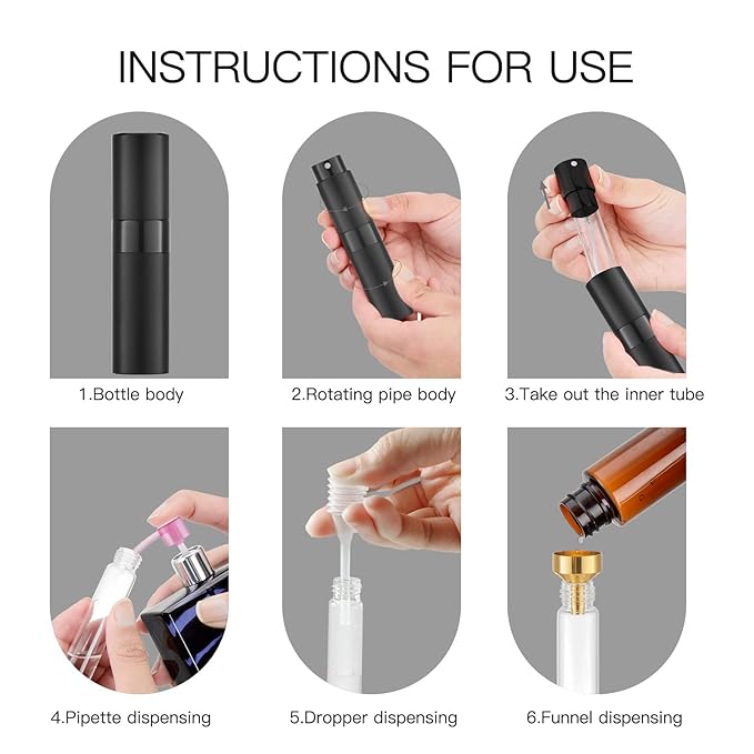 Tekson 9PCS 8ml Travel Perfume Atomizer Refillable, Mini Cologne Spray Bottle Empty, Small Aftershave Sprayer for Liquid Dispenser with 1 case