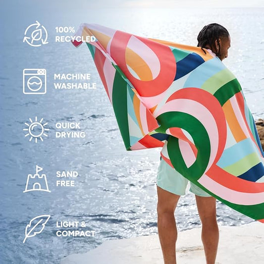 Dock & Bay Beach Towel - Quick Dry, Sand Free - Compact, Lightweight - 100% Recycled - Includes Bag - Fruit Loops - Extra Large (200x90cm, 78x35)