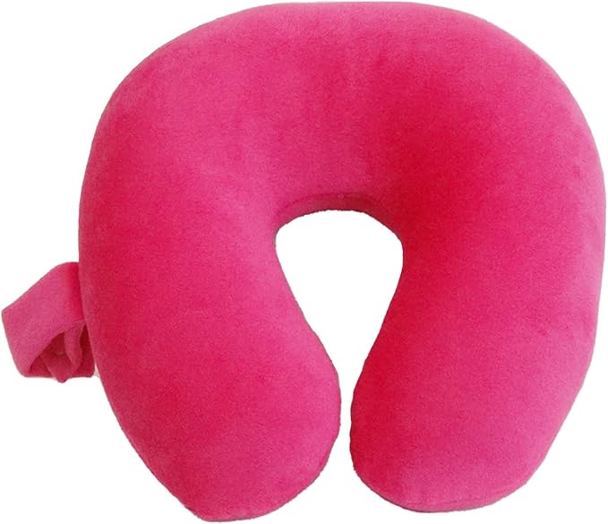 Kids Travel Neck Pillow - Cozy Soft Microfiber, Compact Design for Airplane, Car Seat, or Toddler Travel Support – Pink