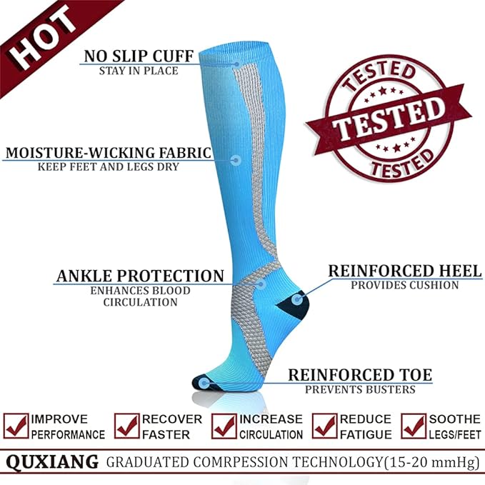 QUXIANG Copper Compression Socks for Women & Men Circulation (8 Pairs) - Best for Running Athletic Cycling - 15-20 mmHg