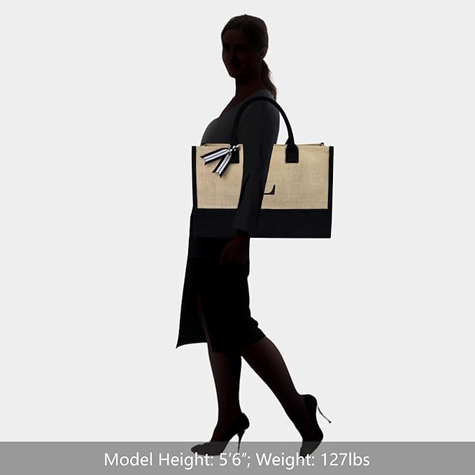 TOPDesign Personalized Initial Canvas Beach Bag, Monogrammed Gift Tote Bag for Women