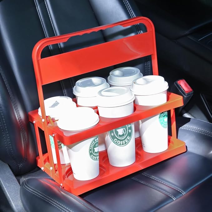 musbus Reusable Drink Carrier with Handle for Food Delivery Drivers, Portable Cup/Coffee Holder Accessories for Delivery, Foldable Drinks Caddy with Tray, Car Durable Plastic Festive Bottle, Vacation