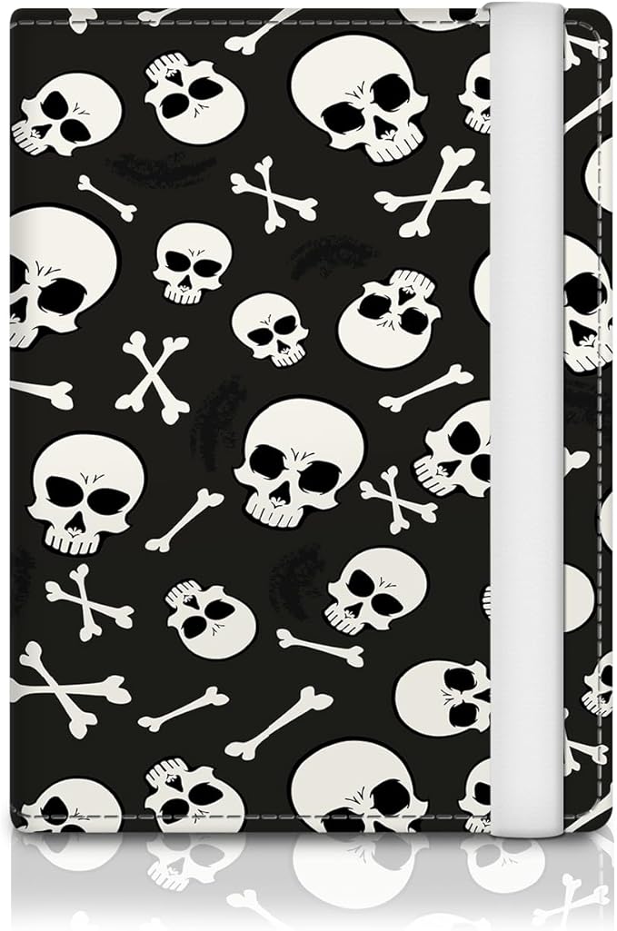 Passport Holder for Travel Essentials, RFID Premium Leather Passport Wallet Cover Case for Travel Must Haves Accessories, Passport Book Holders for Women Men Black White Skulls