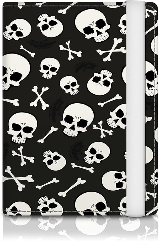 Passport Holder for Travel Essentials, RFID Premium Leather Passport Wallet Cover Case for Travel Must Haves Accessories, Passport Book Holders for Women Men Black White Skulls