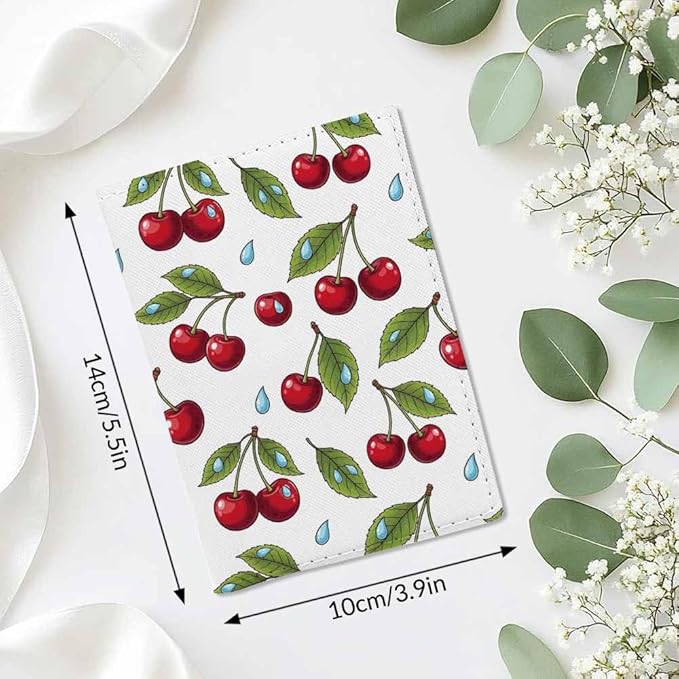 Red Cherry Passport Holder for Travel Sweet Nature Fruit PU Leather Passport Cover Wallet Cute Passport Card Holder for Women and Men