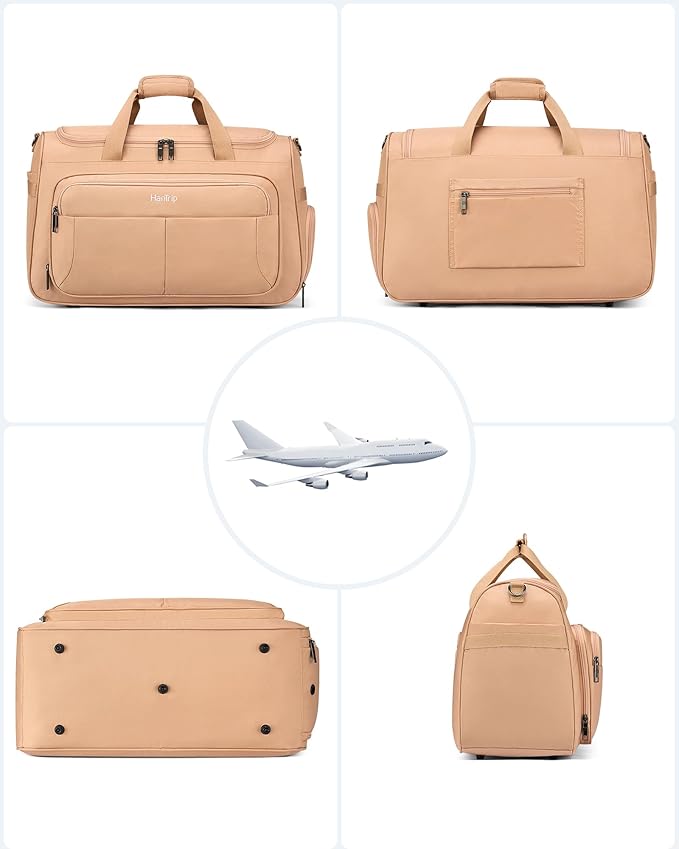 HanTrip Carry on Duffel Bag Foldable Duffle Bags for Travel, Large Personal Item Bags for Airplanes, Weekender Overnight Mens Travel Tote Bag for Women Softside Carry on Luggage (Pink)