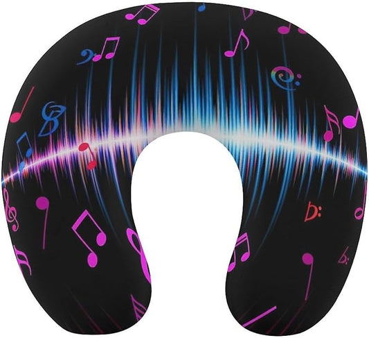 Soft Memory Foam Travel Pillow Chin Support Colorful Music Notes, Removable Washable Cover for Airplane Car Home Office Nap