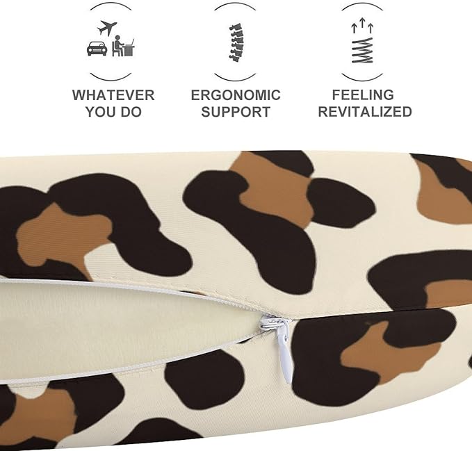 Men’s Comfort U-Shaped Neck Pillow Memory Foam Travel, Leopard Prints Printed U-Shape, Breathable Car Airplane Support