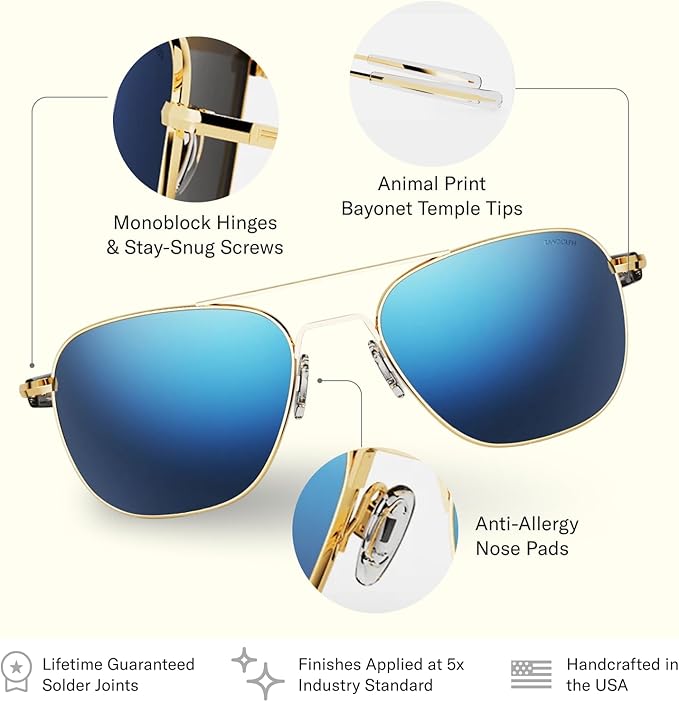Randolph Eyewear Aviator Sunglasses for Men & Women – Non-Polarized & Polarized Lenses, 23k Gold UV Protection Sunglasses