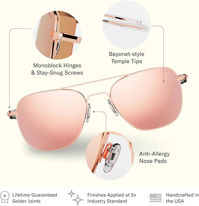 Randolph Eyewear Aviator Sunglasses for Men & Women – Non-Polarized & Polarized Lenses, 23k Gold UV Protection Sunglasses