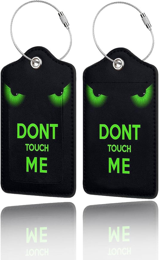 2 Pack Luggage Tags for Suitcase, Privacy Cover ID Label with Stainless Steel and Address Card for Travel Bag Backpack Cruise Ship Essentials Tag Boys Girls Kids - Funny Dont Touch Me