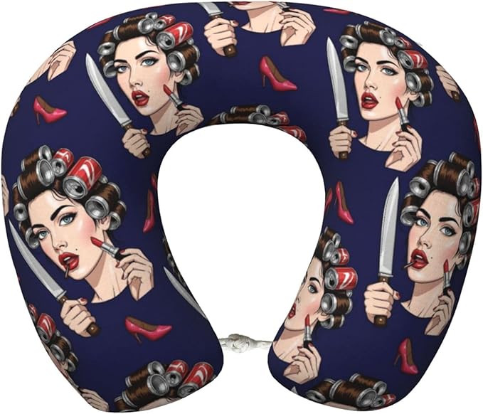 Travel Pillow for Men Women, Washable Relax U Shaped Neck Pillows for Car Head Pain Relief Sleeping Knife Mirror Goth Gotik Gothic Women Girl Make Up Art