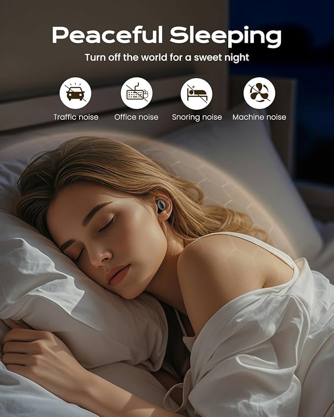 ESSAGER Ear Plugs for Sleeping Noise Cancelling, Reusable Silicone Earplugs for Sleep, Deep Focus, Travel, High-Fidelity Hearing Protection, 45-49dB Noise Reduction,Black