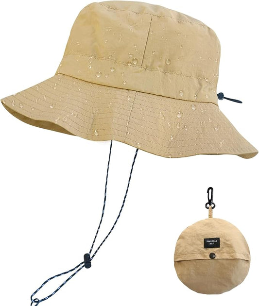 PFFY Quick Dry Waterproof Packable Bucket Hat for Women Men Outdoor Sun Hats with Detachable Chin Strap