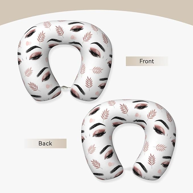 Travel Pillow for Boys and Girls, Comfortable Neck Chin Head Support Cushion Rose Gold Women Eyes Eyelash, Comfortable for Airplanes Car Sleeping Rest