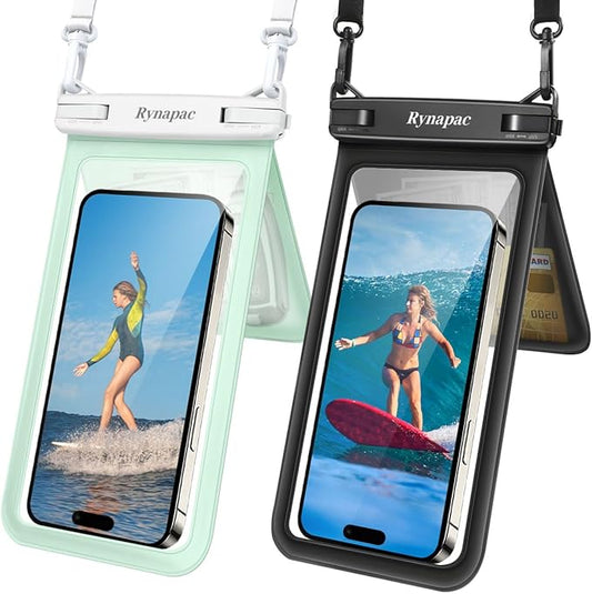 Waterproof Phone Pouch, [Up to 8.5''] Double Space Waterproof Phone Case with Lanyard for iPhone 17 16 15 Pro Max Galaxy S25 Ultra Pixel 10 Pro, Cellphone Dry Bag for Beach Vacation, 2 Pack