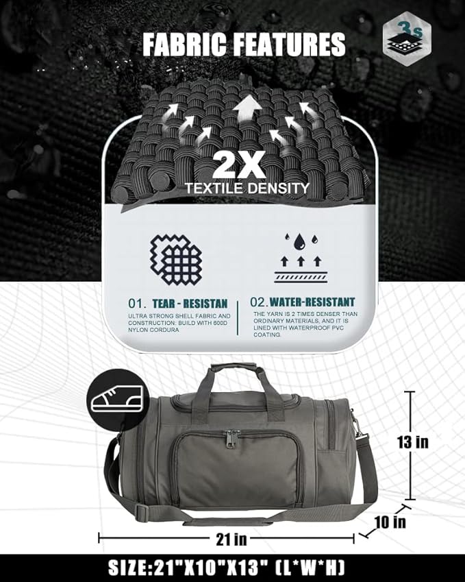 Gym Bag Duffle Bags for Men Women with Shoes Compartment Sport Weekend Travel Overnight Carry On Bag for Tactical Military Travel Work Out Bags (Grey)