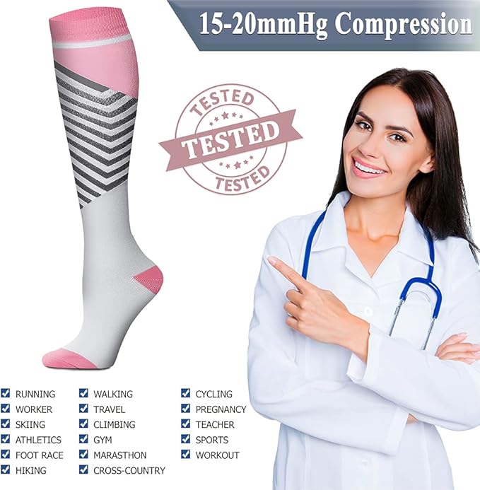 QUXIANG Copper Compression Socks for Women & Men Circulation (8 Pairs) - Best for Running Athletic Cycling - 15-20 mmHg
